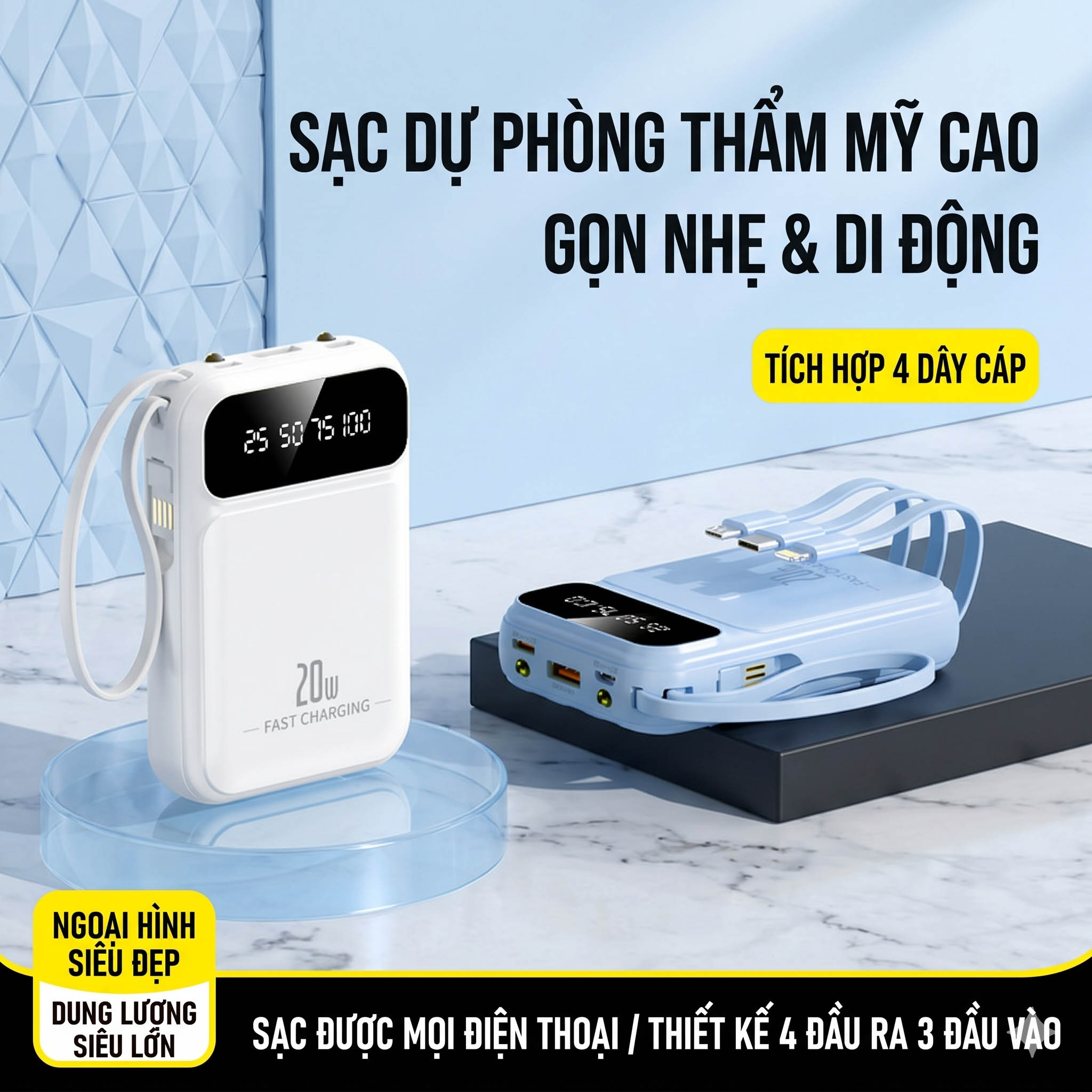 Sạc Dự Phòng Sạc Nhanh 20W Tích Hợp 4 Dây Zovix (5000 - 20000mAh) - Ảnh 5