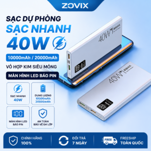 Pin Sạc Dự Phòng Sạc Nhanh 40W Vỏ Hợp Kim Siêu Mỏng Zovix