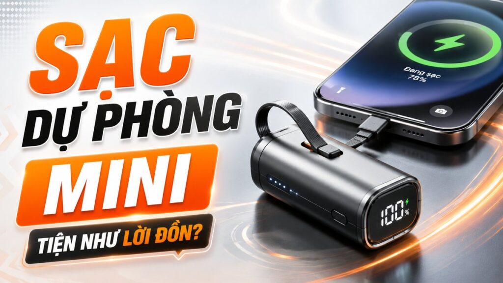 Sạc dự phòng mini tích hợp dây