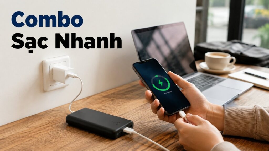 combo củ sạc nhanh và sạc dự phòng